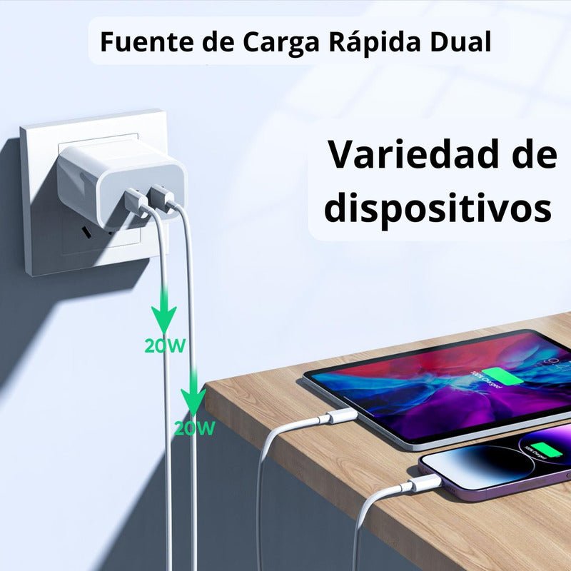 Adaptador Cargador Usb + Tipo C 20w Carga Rápida Qc 3.0 - Mi tienda