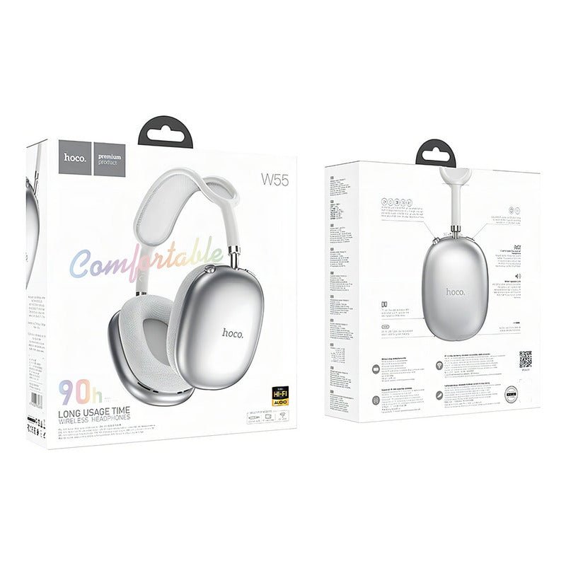 Audífonos Bluetooth Hoco W55 Headset 90 Horas Compatible iPhone Color Plata - Mi tienda