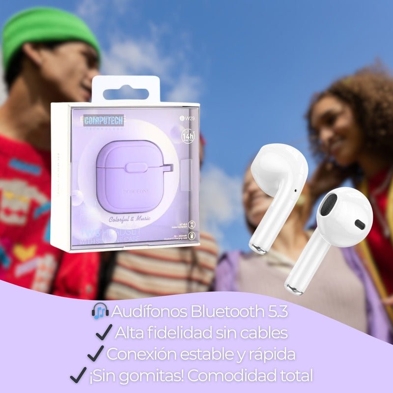 Audifonos Inalámbricos Bluetooth 5.3 Con Estuche Violeta - Marca Computech - Mi tienda