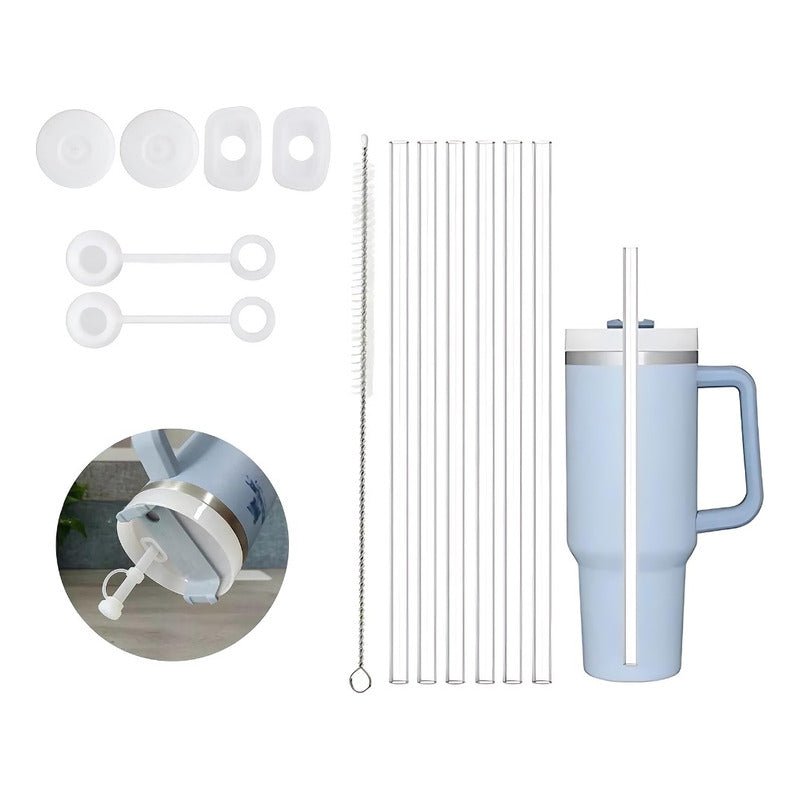 Bombilla Pajita Set 6 + Tapas Antiderrame Set 2 Compatible - Mi tienda