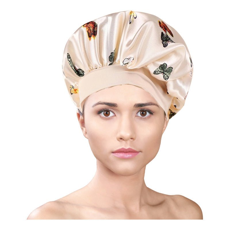 Gorro De Satín Seda Para Dormir Evita El Frizz Marca Computech - Color Beige Mariposas - Mi tienda