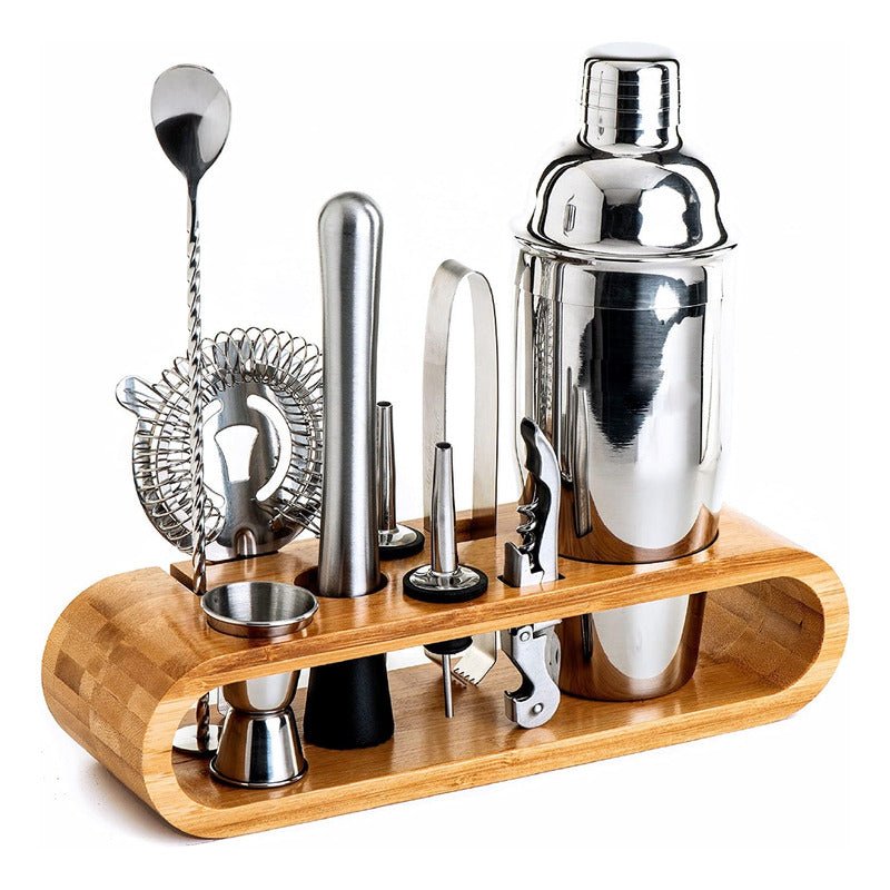 Juego Coctelera Set Utensilios Bar Inoxidable 12 Pzs Color Bambi Natural Marca Computech Premium - Mi tienda