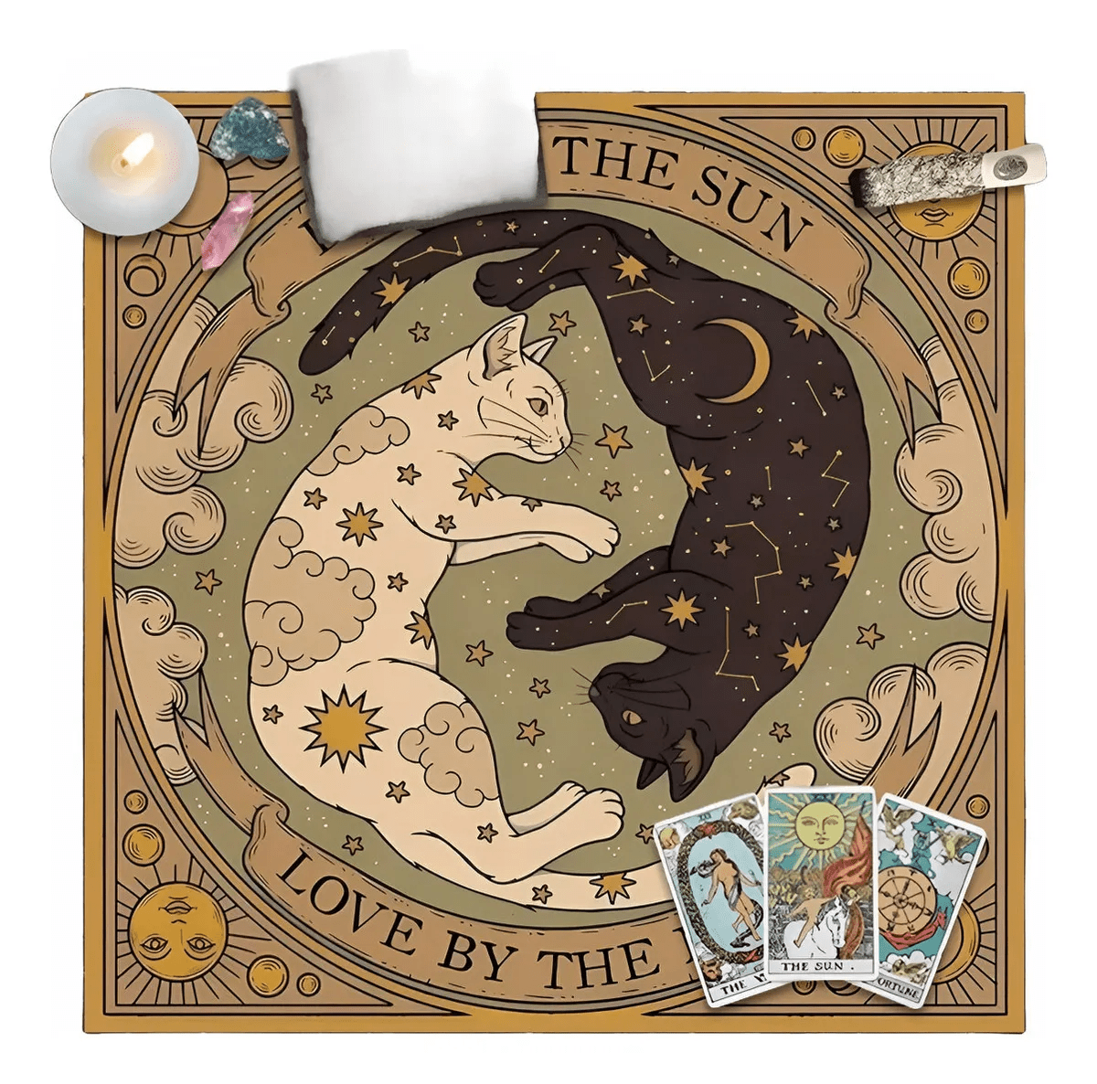 Paño de Tarot Gatos de Terciopelo: Tapete Sagrado para Oráculos y Lecturas - Mi tienda