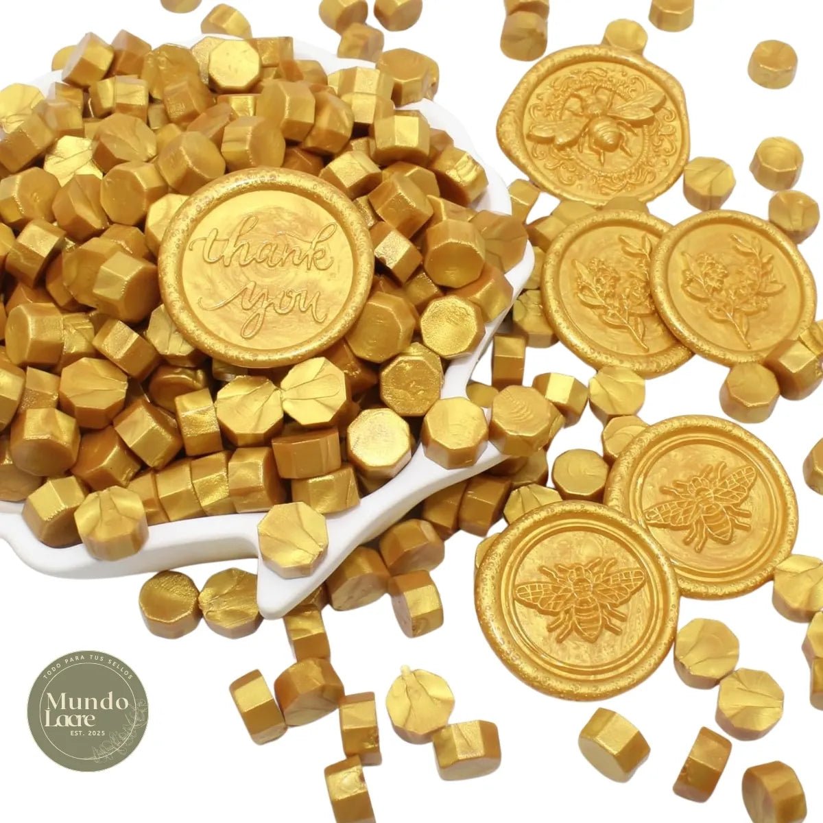 Perlas de Lacre dorado para Sellos de Lacre (100 perlas) - Mi tienda