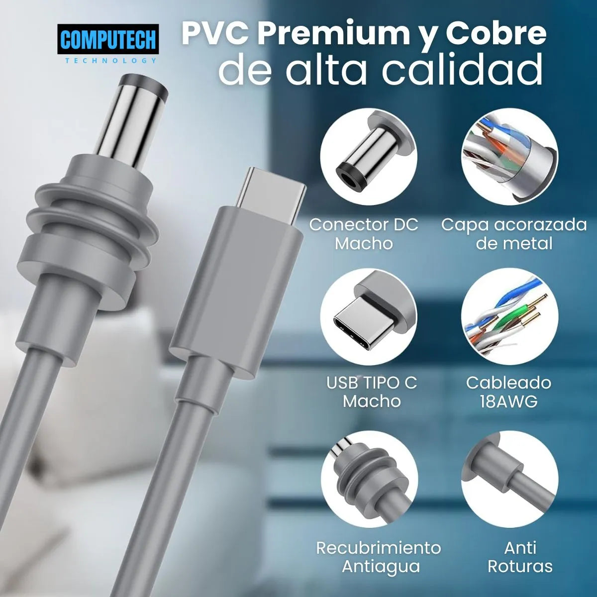 Cable Carga Para Starlink Mini Usb-c Premium 2 Metros 100w Color Gris Oscuro - Marca Computech Gris Oscuro
