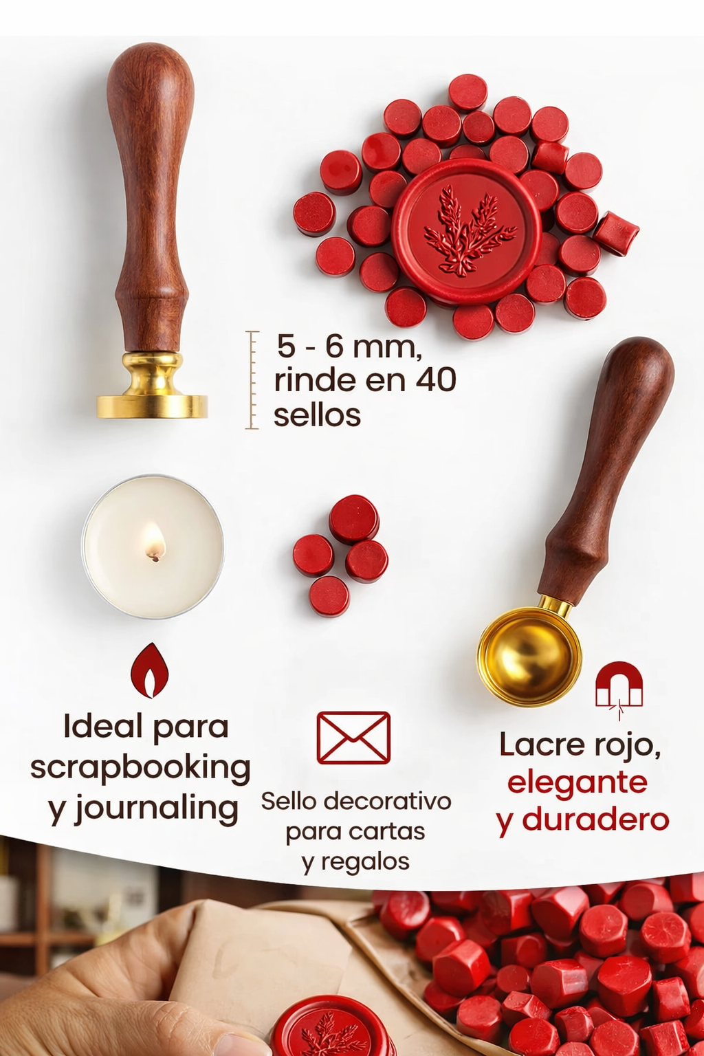 Cera para lacre rojo Premium - 100 perlas