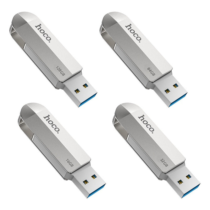 Memoria Flash Usb 3.0 128gb Hoco. Dos Entradas Tipo A Tipo C Color Plateado Metal