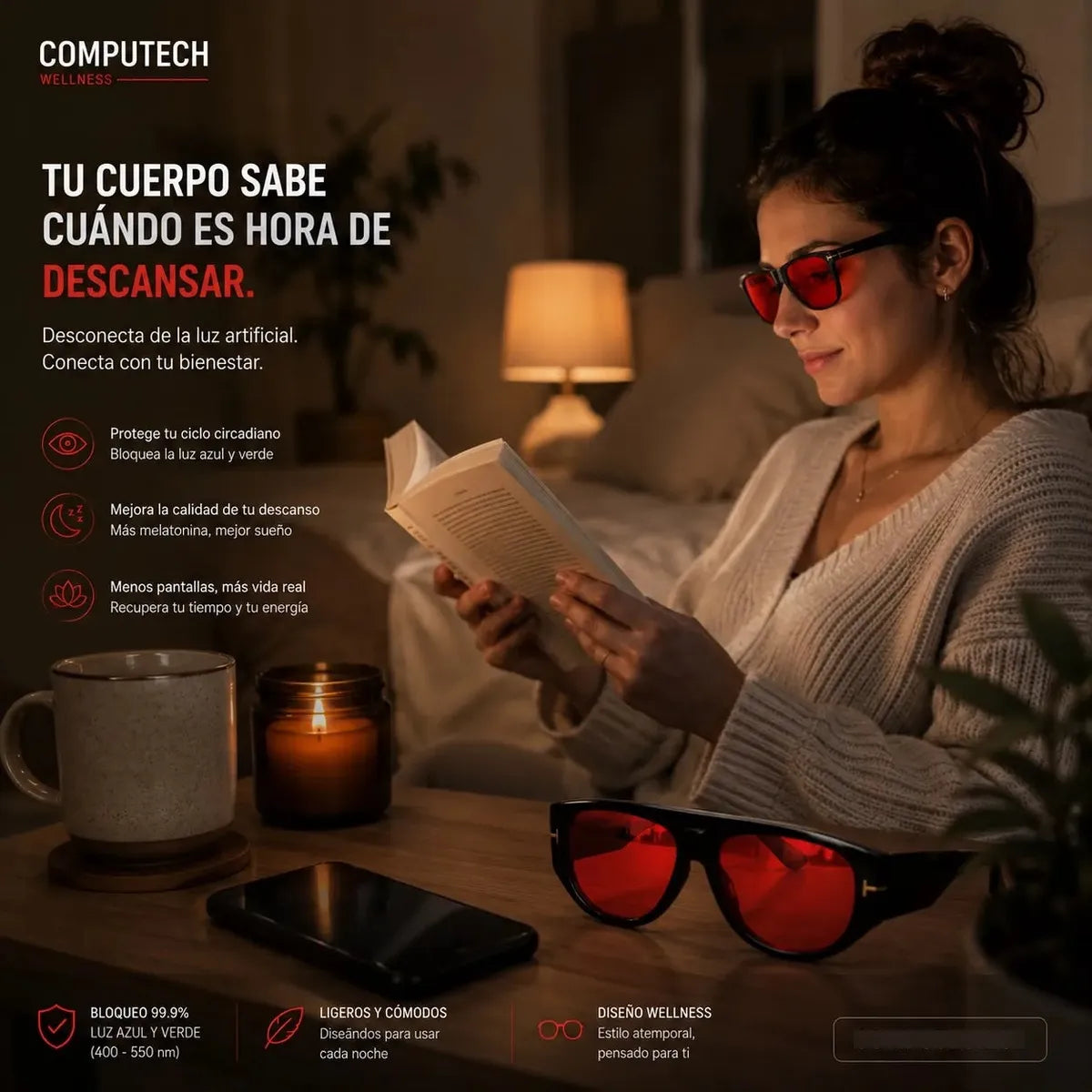 Lentes De Noche Filtro Rojo Melatonina Ritmo Circadiano