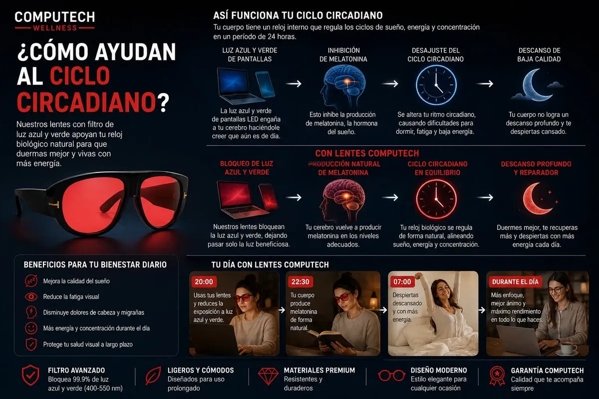 Lentes De Noche Filtro Rojo Melatonina Ritmo Circadiano