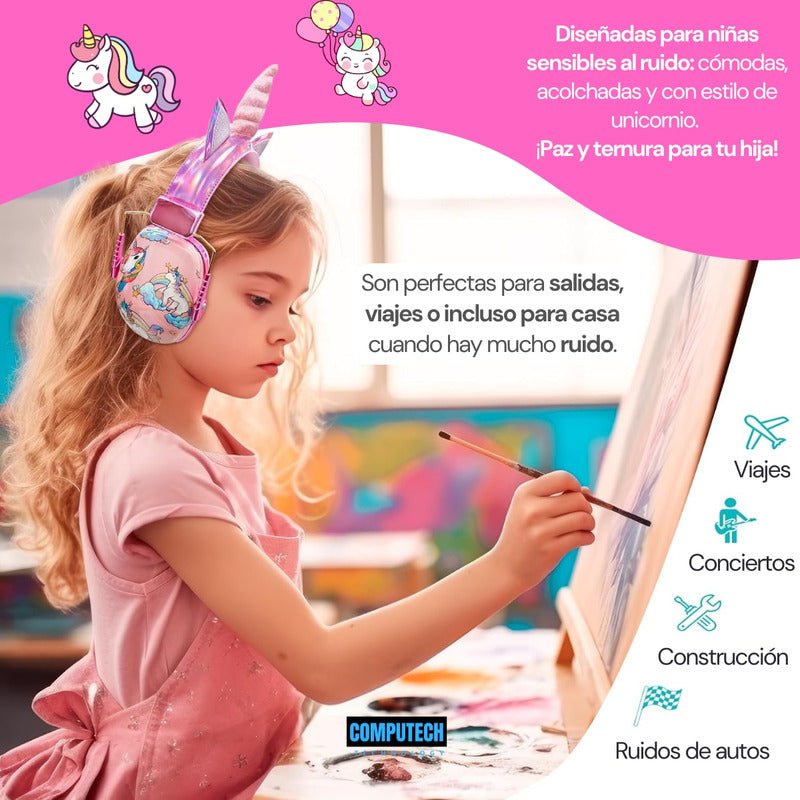 Audifonos Orejeras Antiruido De Unicornio Rosa Niños Y Jovenes Tea - Marca Computech - Mi tienda