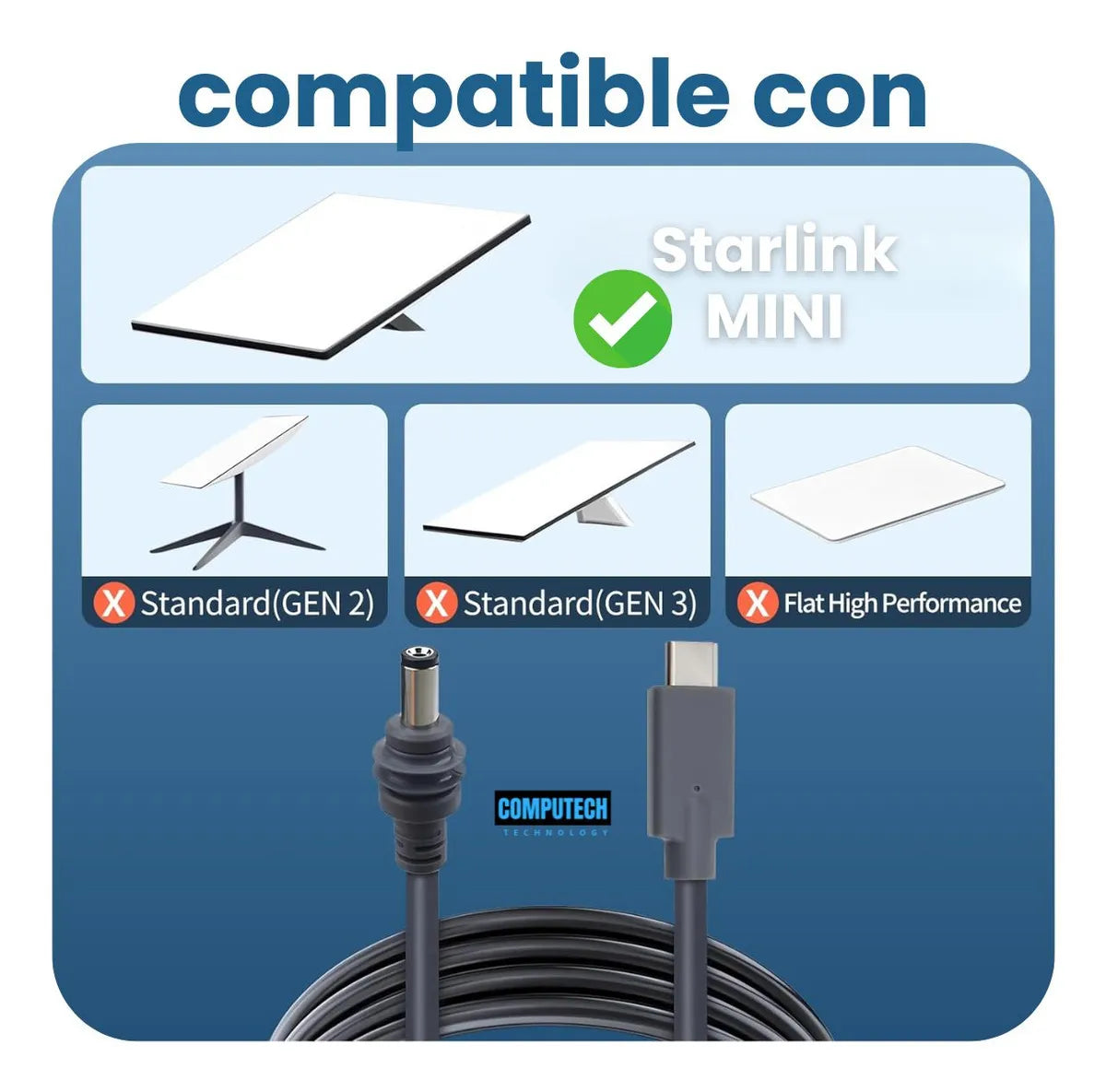 Cable Carga Para Starlink Mini Usb-c Premium 2 Metros 100w Color Gris Oscuro - Marca Computech Gris Oscuro
