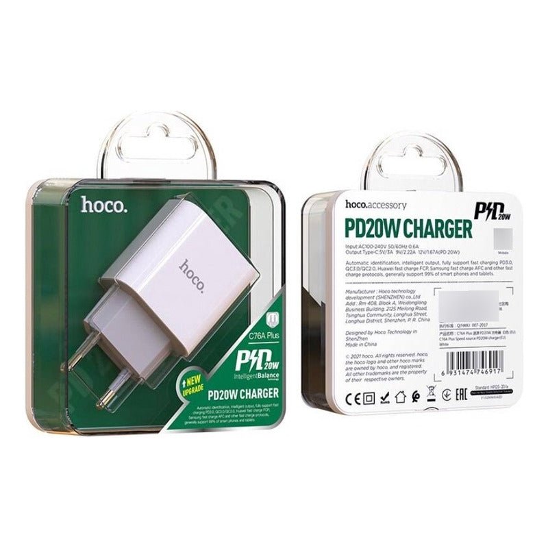 Cargador Pd Para Smartphone / iPhone 20w Hoco C76a Color Blanco - Mi tienda