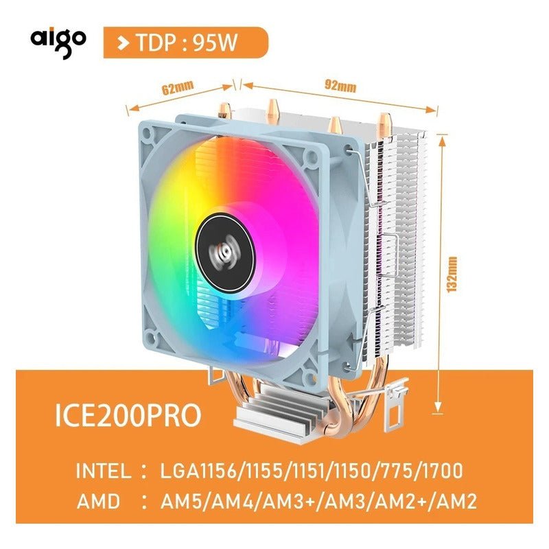 Disipador Ice200pro Cpu Cooler Aigo Rgb 90mm Intel Amd Pc - Mi tienda