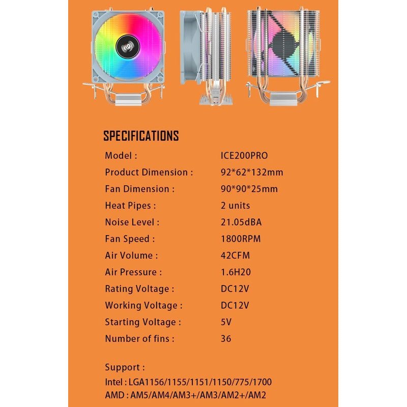 Disipador Ice200pro Cpu Cooler Aigo Rgb 90mm Intel Amd Pc - Mi tienda