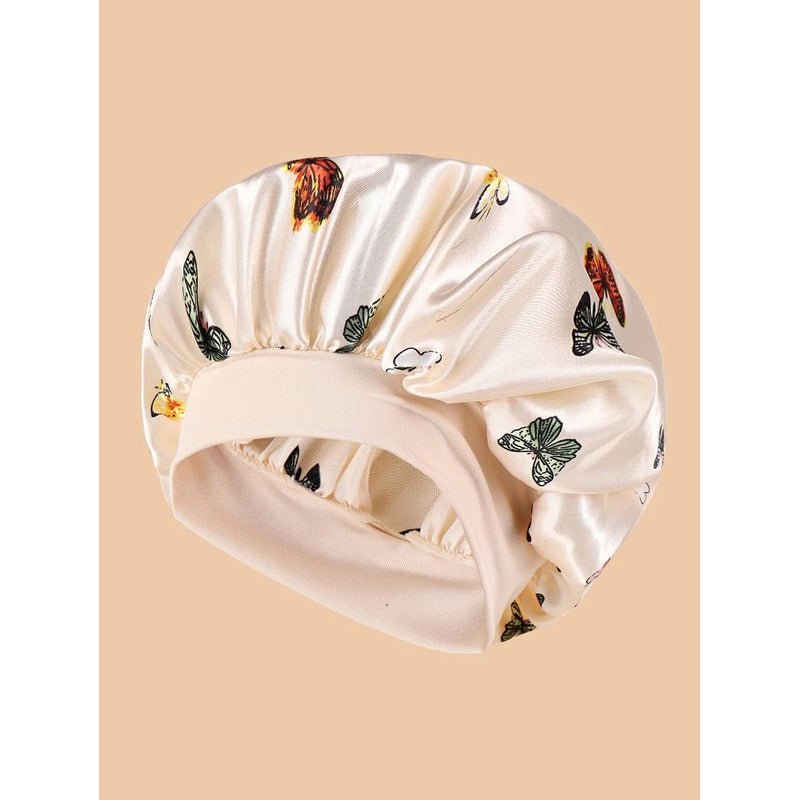 Gorro De Satín Seda Para Dormir Evita El Frizz Marca Computech - Color Beige Mariposas - Mi tienda