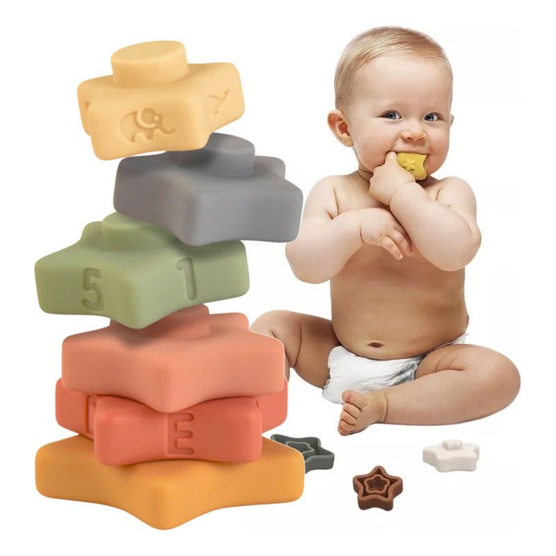 Juego Apilable Silicona Torre Encaje Niños Montessori Color Natural - Mi tienda
