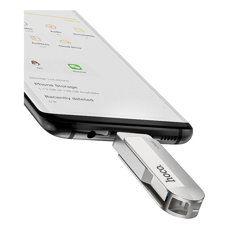 Memoria Flash Usb 3.0 64gb Hoco. Dos Entradas Tipo A Tipo C Color Plateado Metal - Mi tienda