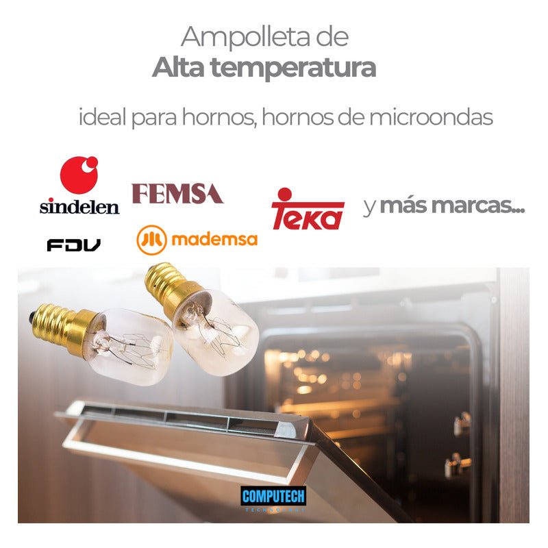 Pack 2 Ampolleta Horno Alta Temperatura 300° 15w E14 55x25mm - Mi tienda